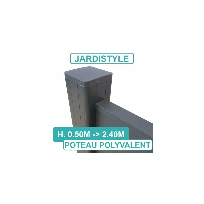 Cloture&jardin - Poteau Polyvalent 4 Entrées - Clôture Aluminium et Composite - 0,70 mètre - Gris Anthracite (ral 7016)