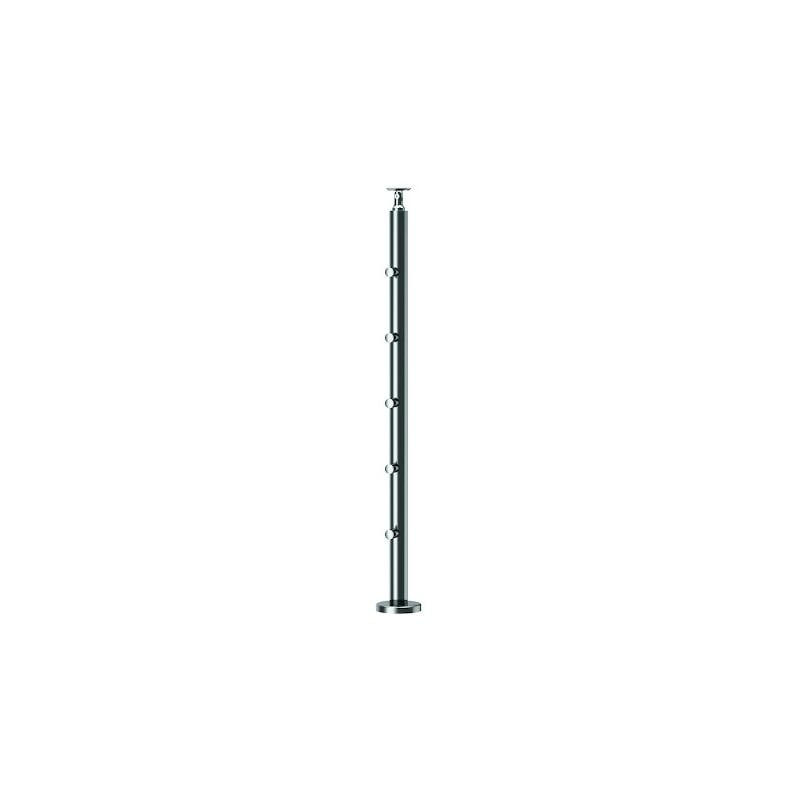 Poteau de garde corps au sol 5 supports de lisse - Hauteur : 970 mm - Diamètre : 42.4 mm - inox 304 - CROSO