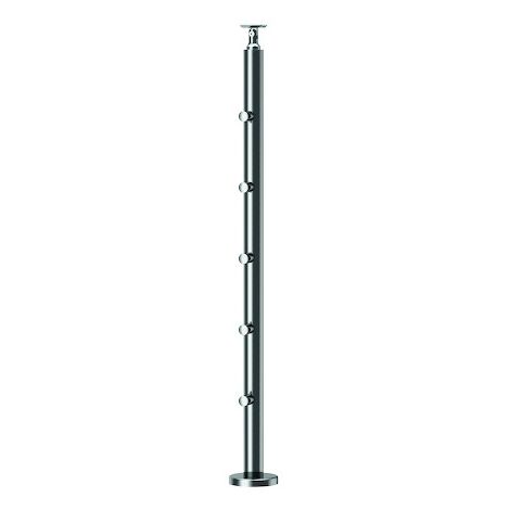 Poteau de garde corps au sol 5 supports de lisse - Hauteur : 970 mm - Diamètre : 42.4 mm - inox 304 - CROSO