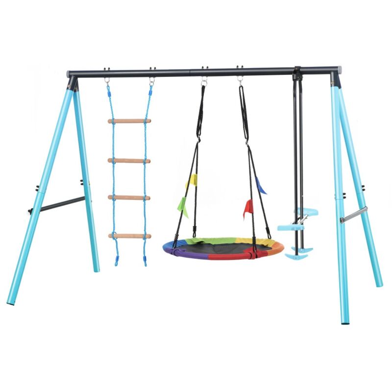 Gutent - Poteau de jeu en plein air, avec cadre métallique, balançoire nid d'oiseau convenant aux enfants de 3 à 8 ans, bleu