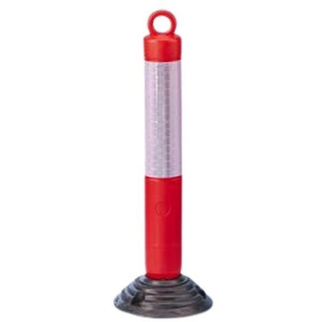 Mottez – Poteau de signalisation flexible 80 cm avec anneau passe chaîne – Base rotative 180° – HDPE rouge et blanc – M018S80