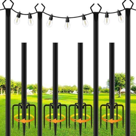 Poteau d'éclairage pour terrasse - 4 paquets de 3m pour l'extérieur Poteau d'éclairage en acier pour la décoration extérieure du jardin, de l'arrière-cour (Paquet de 4) [Classe énergétique G]