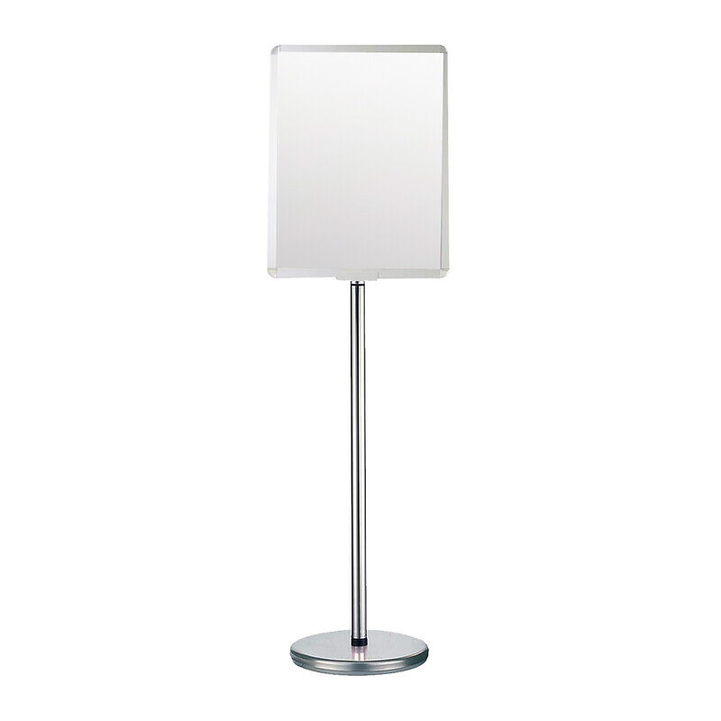 Poteau d'information téléscopique chromé 1800 mm avec panneau vertical ou horizontal pour affiche A2 - VISO