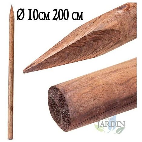 Poteau en bois, Tuteur d'arbre Ø10 cm x 200cm, poteaux ronds en bois avec pointes, palissades, piquets de fixation, piquets