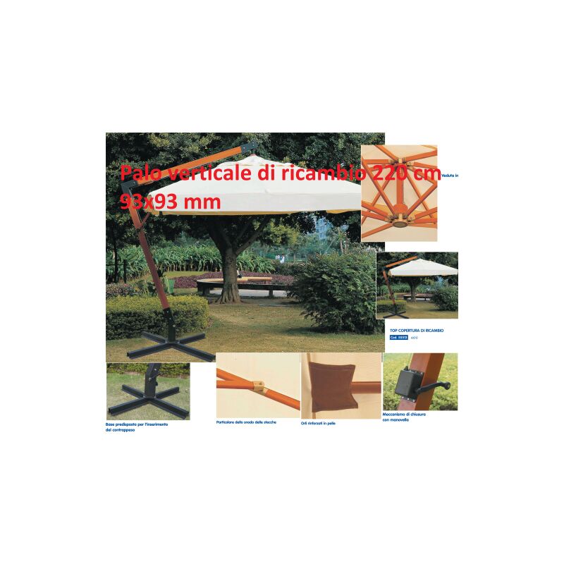 Poteau en bois vertical de remplacement cm 220 9x9 cm pour parapluie de'centralise' Maxima 3x4 m
