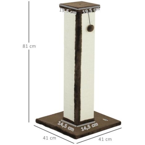 Poteau griffoir chat sisal peluche, boule jeu suspendue, base stable antidérapante, marron crème