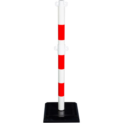 Poteau PVC Rouge/Blanc avec crochets à mi-hauteur sur socle lesté 3kg - 2000970