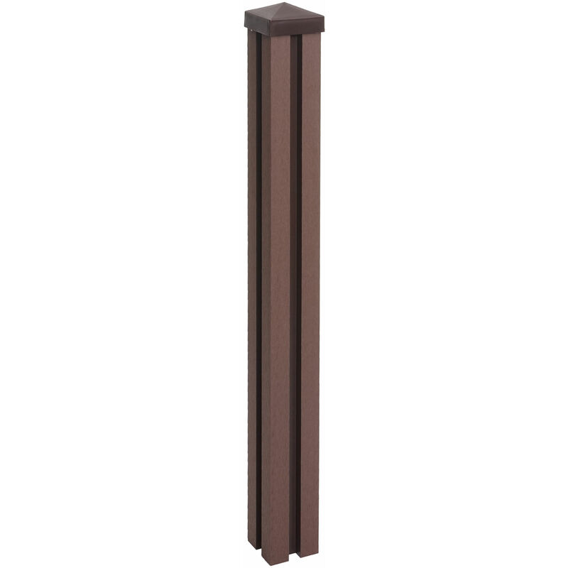 HHG - jamais utilisé] Poteau wpc Sarthe-Clôture wpc, poteau pilier, système enfichable 98cm, brun - brown