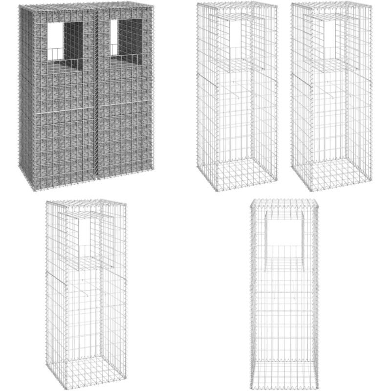 Poteaux à panier de gabion 2 pcs 50x50x140 cm Fer - poteau à panier en gabion - poteaux à panier en gabion - Home & Living - Argent