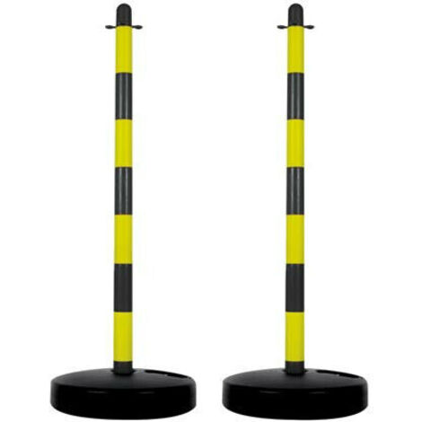 Poteaux de balisage, délimitation temporaire, pour événements, espaces publics, avec pied à lester, noir/jaune, 2 pièces