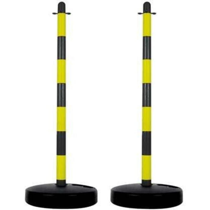 Poteaux de balisage, délimitation temporaire, pour événements, espaces publics, avec pied à lester, noir/jaune, 2 pièces