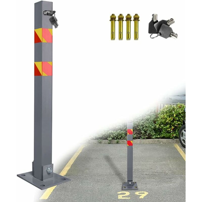 Poteaux de barrière carrés avec bandes d'avertissement, poteau et borne de sécurité de parking pliables avec 3 clés Naizy