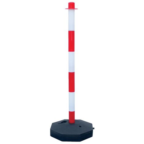Poteaux économiques Ø 40mm en plastique avec base à lester de 29x29cm hauteur 85cm coloris rouge, blanc et noir lot de 2 - VISO