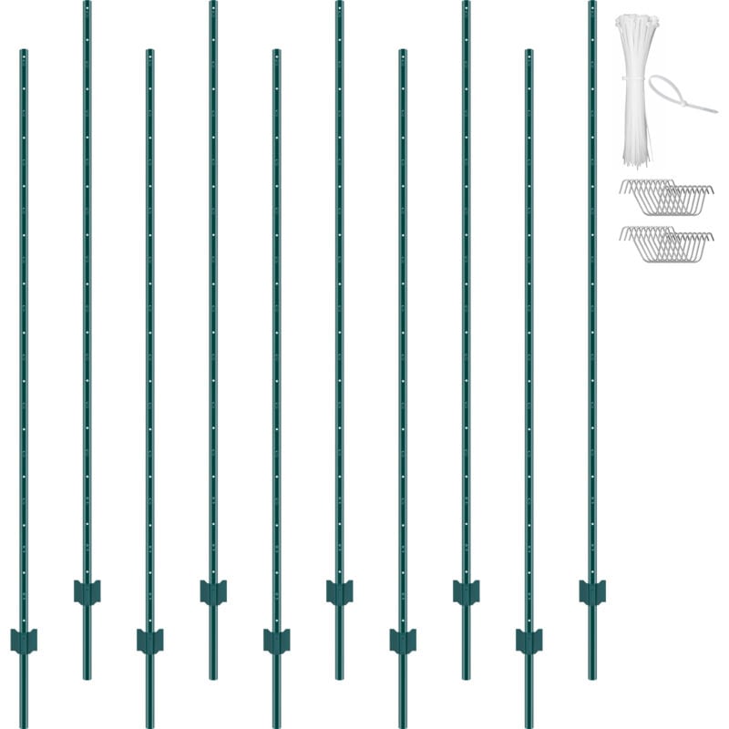 Poteaux en t en metal Vevor de 7 pieds, lot de 10, piquets en acier durables pour clotures dans les jardins, les cours, les pelouses, les fermes, les