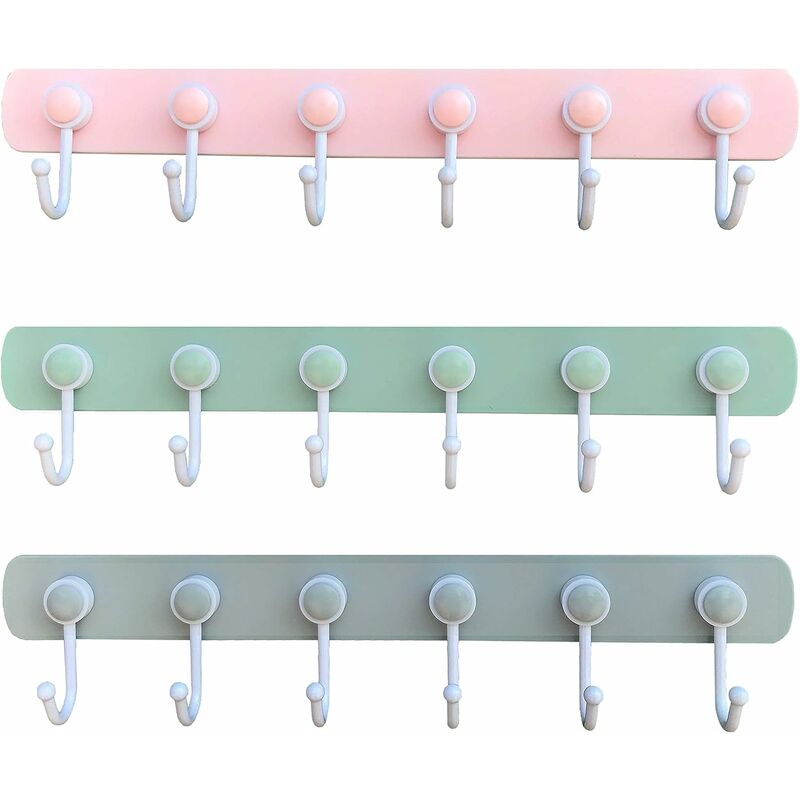 

Potente gancho adhesivo Ganchos autoadhesivos, 3 piezas de 18 ganchos para dormitorio, baño, cocina, puerta de pared, nevera, luz de techo