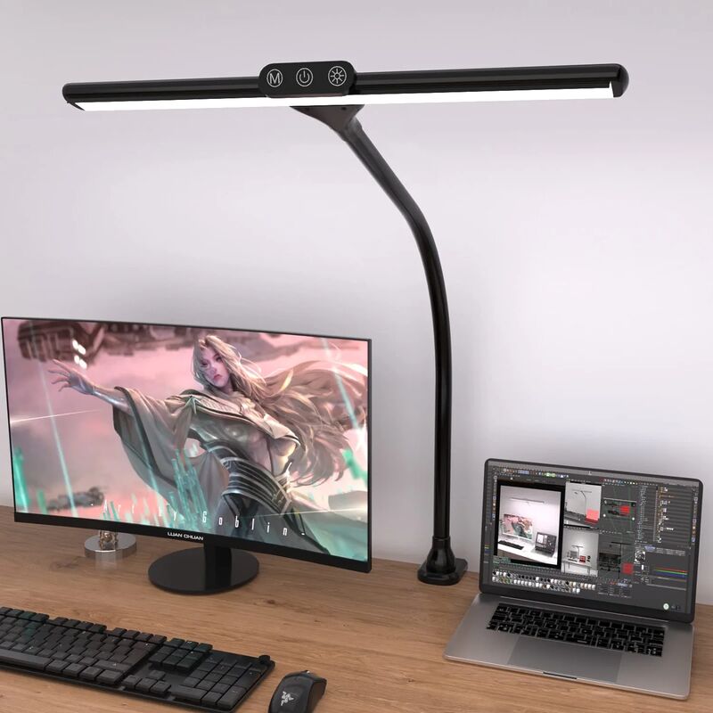 Image of Potente lampada da scrivania a led con morsetto, lampada da tavolo da architetto touch control da 9 w con 5 modalità colore e 5 luminosità, funzione
