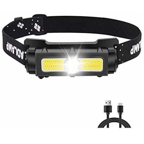 Potente linterna frontal de 500 lúmenes, linterna frontal LED recargable con luz blanca y roja e imán extraíble, linterna frontal de 7 modos para correr, acampar, pescar,
