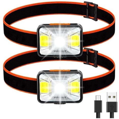 Potente linterna frontal KZQ [paquete de 2], linterna frontal LED, recargable por USB, 2000 lúmenes, 5 modos de iluminación, luz blanca y roja, resistencia al agua IPX5, para pesca, camping, lectura, 