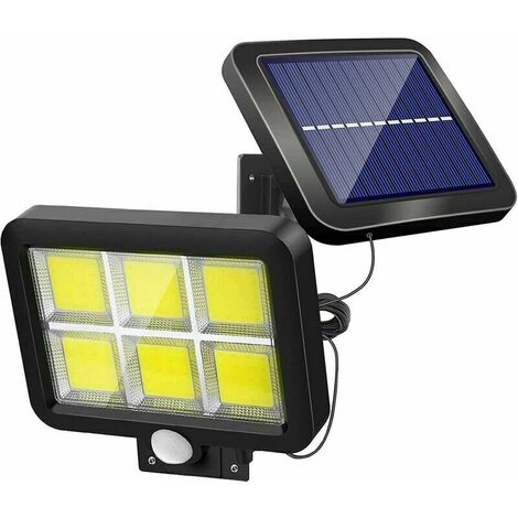 Potente luz solar para exteriores con sensor de movimiento 120 LED Iluminación blanca impermeable Luces solares para jardín Patio Patio Puerta Estacionamiento Luz de seguridad Cable de 5 m