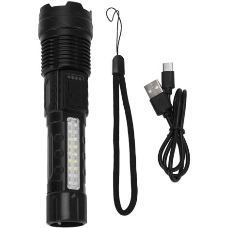 Potente torcia LED COB, ricaricabile tramite USB, impermeabile IPX4, illuminazione per esterni, laser bianco da 800 lumen