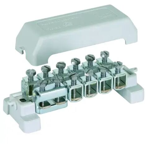 Potentialausgleichsschiene K 12, 10 Klemmen für 2,5-95 mm2 bzw. 10 mm Durchmesser, 1 Klemme für Flach 30x4 mm, Cu/gal Sn