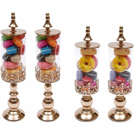 Pots à bonbons décoratifs avec couvercles et supports 4PCS, décoration de buffet de cuisine moderne, supports à gâteaux en fer, pour mariage, fête, décoration d'intérieur, or