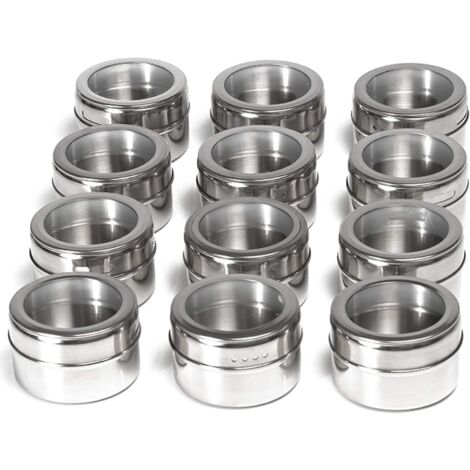 Pots à Épices Magnétique, Set de 12 Boîtes à Épices Magnétiques, Boîte d'Assaisonnement en Acier Inoxydable, pour BBQ Cuisine, Outils de Barbecue
