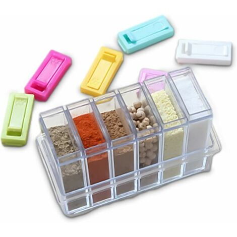 Pots à épices transparents, lot de 6 pots à sucre glace, pots à épices en plastique, pot à épices transparent, distributeur d'épices pour stocker les épices, le sel, le sucre et le poivre.