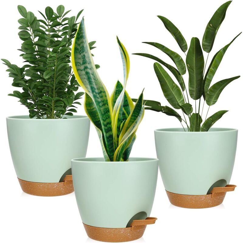 Pots à Plantes, 6.5in Pots à Plantes, 3 Pcs Auto-Arrosant avec Trou De Drainage Et Soucoupe Pot à Fleurs Décoratif Moderne
