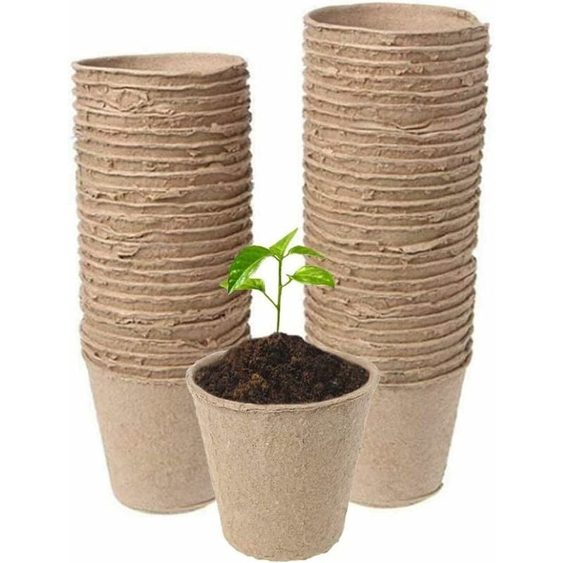 Pots Biodégradables,50pcs Pot de Semis Biodegradable, Pots en Fibre sans Tourbe, Godet Semis Biodegradable, Pot de Tourbe