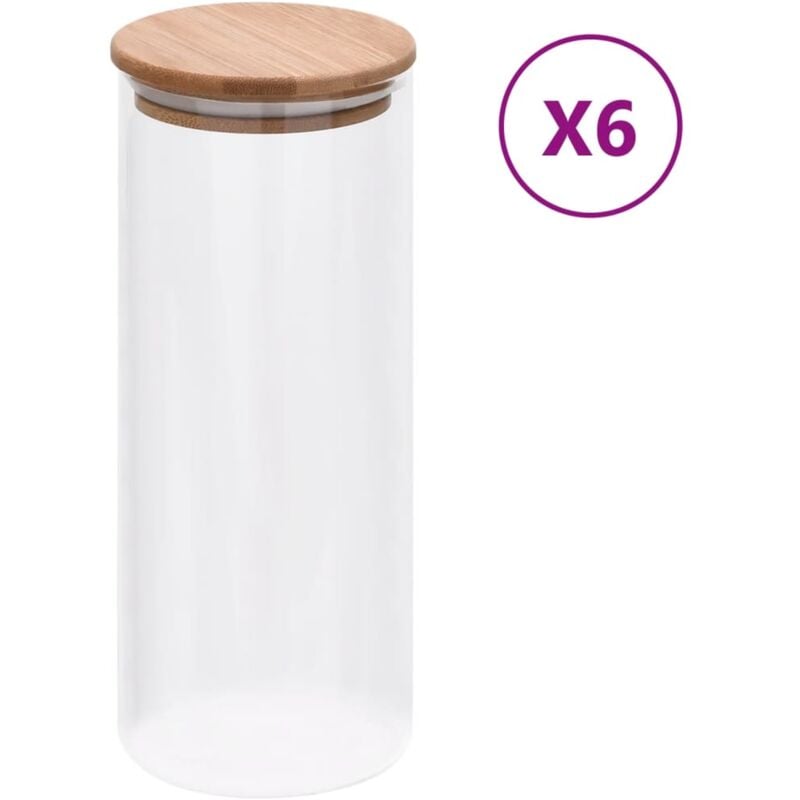 Vidaxl - Pots de conservation en verre couvercle en bambou 6 pcs 1000 ml