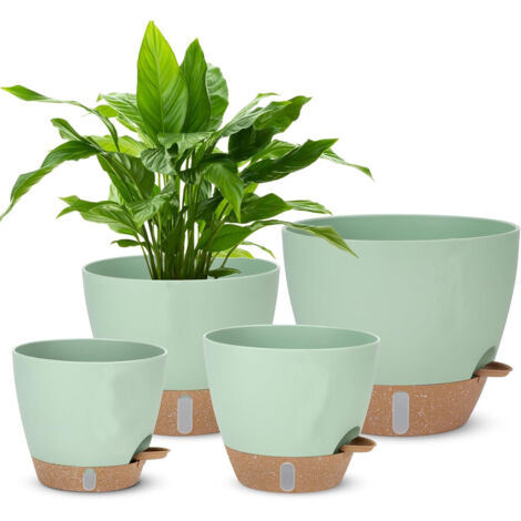 Pots de fleurs 20/22,8/25/30,5cm – Plastique polypropylène recyclable – Trous de drainage et Indicateur de niveau d'eau pour circulation d'air – Soucoupes incluses