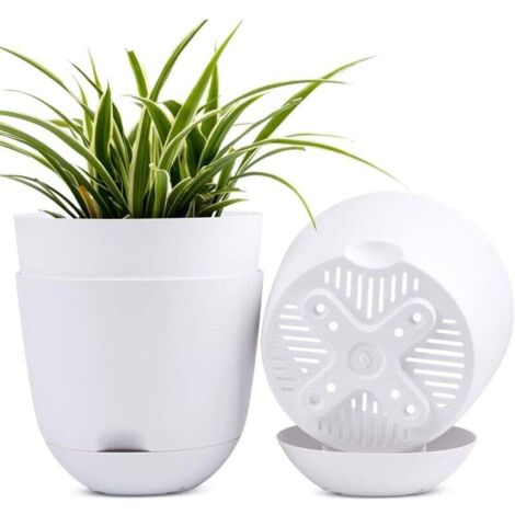 Pots de Fleurs à arrosage Automatique intérieur et extérieur Blanc 13 cm(3pcs)