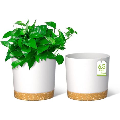 Pots de Fleurs en Plastique - Lot de 2 - PP Blanc - Trous de Drainage - Intérieur et Jardin - 16,5cm