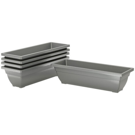 Pots de fleurs en plastique, lot de 5, 59 x 21 x 16 cm, ensemble empilable, pots de fleurs résistants aux intempéries, adaptés à une utilisation intérieure et extérieure, aspect gris.