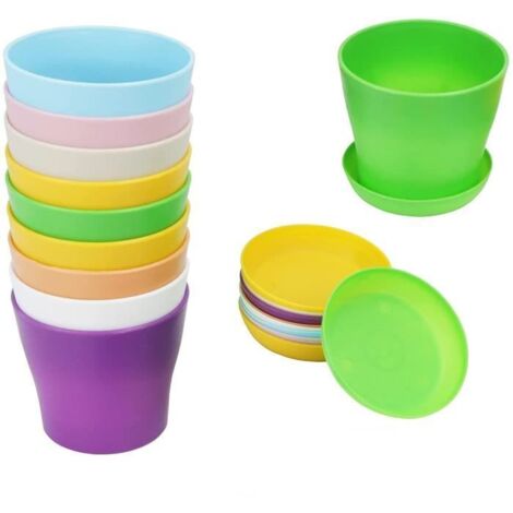 Pots de fleurs - Lot de 10 - Plastique - 8 couleurs - 9,5 x 8,5 x 6,5 cm