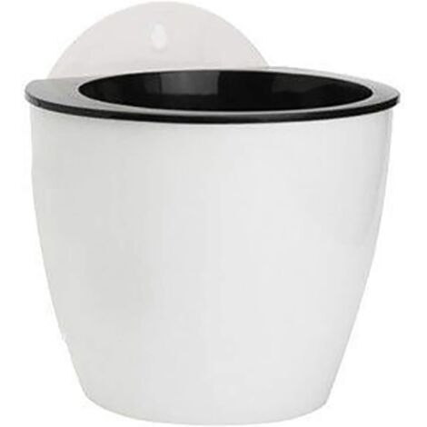 Pots de fleurs, pots/vases muraux en résine pour la décoration intérieure, pots de fleurs à arrosage automatique, adaptés aux jardins et aux bureaux, blanc + noir, taille L.