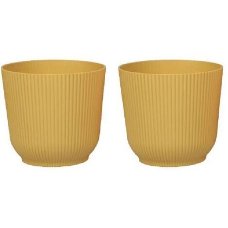 Pots de fleurs ronds, robustes et légers, en plastique mat, pour salon et salle à manger - 2 pièces (jaune moutarde, 14 cm)