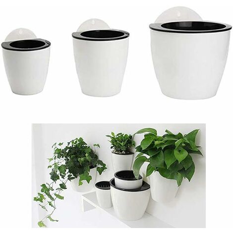 Pots de Fleurs Suspendus en Plastique Ensemble de 3 Pots de Plantes Suspendus Absorption Automatique de l'eau Fleur de Seau Balcon Clôture Ornements de Jardin de Bureau à Domicile