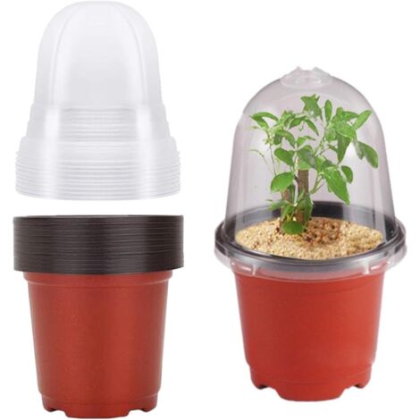 Pots de pépinière de plantes avec dômes d'humidité 4 pouces (environ 10,2 cm) pots de jardin en plastique transparent souple Bacs à plantes, pots-tasses, petits bacs à semis pour semis, 10 pièces par 