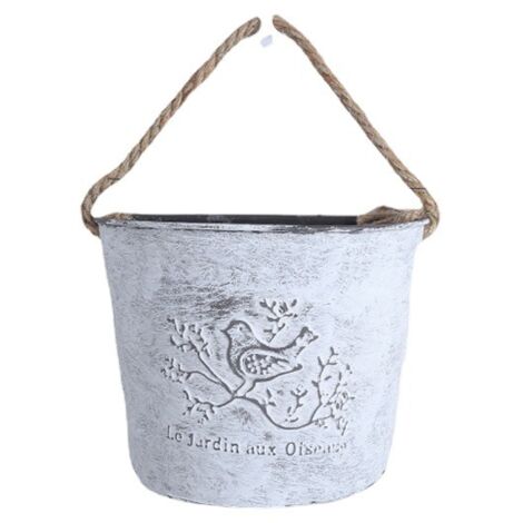 Pots de plantes en métal demi-rond Tenture murale Pot de fleur Succulent Planter avec corde Mur Jardin Décoration de la maison (Blanc)