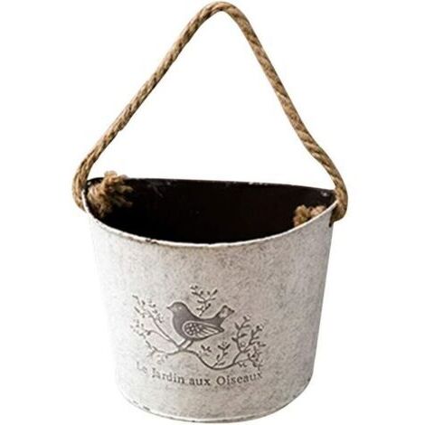 Pots de plantes en métal demi-rond Tenture murale Pot de fleur Succulent Planter avec corde Mur Jardin Décoration de la maison (Blanc lot de 2)