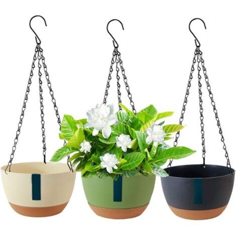 Pots de plantes suspendus, jardinières suspendues, jardinière en plastique à arrosage automatique, panier de plantes avec plateau amovible pour balcon, décoration la maison, 3 pièces, jardinière