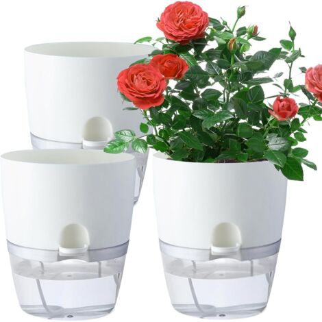 Pots d'intérieur à arrosage automatique de 6 pouces (environ 15,2 cm), paquet de 3, parfaits pour cultiver des herbes fraîches de cuisine - blancs.