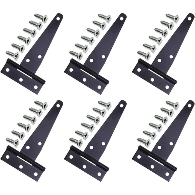 Gotrays - pots Door Hinges, 6 Pcs Black T-Hinges, T-Hinge Door Bearing, Heavy Duty T-Hinges, with 36 Screws for Windows, Wooden Door, Medieval Style