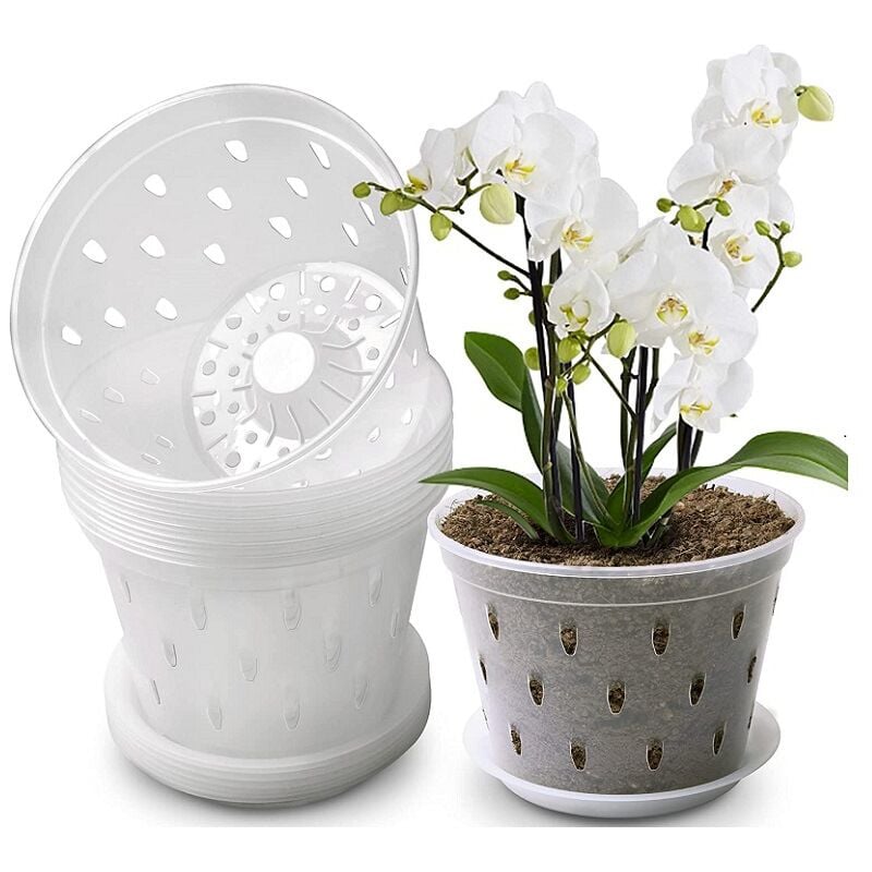 Pots d'orchidées en plastique de 5 pouces, sans plateau, pots de plantation d'orchidées transparents, pots en filet de contrôle des racines des