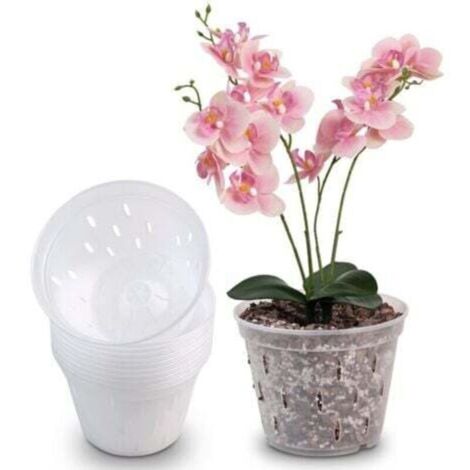Pots d'orchidées en plastique transparents de 5 pouces, 10 pièces, pots de plantation d'orchidées, contrôle des racines des plantes, pots en maille avec trous et plateaux