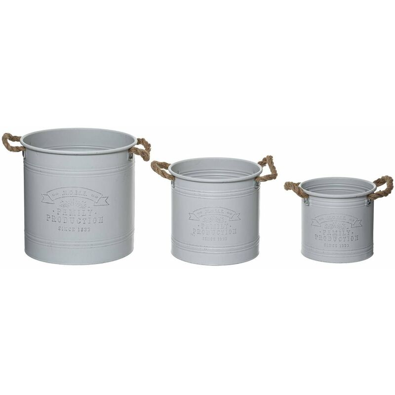 Atmosphera - Pots en métal avec poignées en ficelle, 3 pièces
