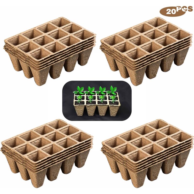 Pots en Tourbe pour Semis, 240 Godet Semis Biodegradable, 20 Morceaux de 12 Grilles pour Planter des Plantes, des Fruits et des Légumes dans Le Jardin