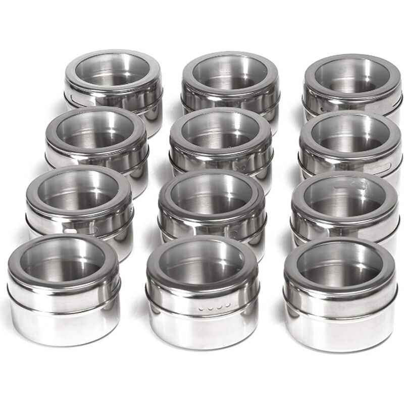 Pots à Épices Magnétique, Set de 12 Boîtes à Épices Magnétiques, Boîte d'Assaisonnement en Acier Inoxydable, pour bbq Cuisine, Outils de Barbecue